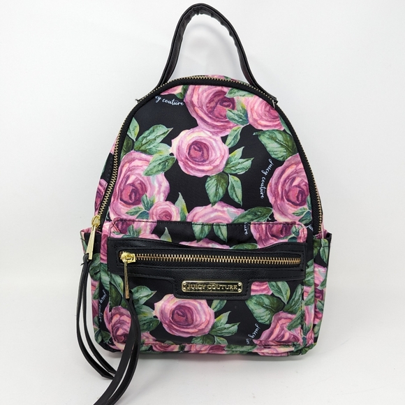 Juicy Couture Multi Rose Fabric Backpack & Heart Shaped Coin Purse - Picture 2 of 16